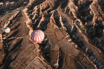 View of hot air balloons on rock