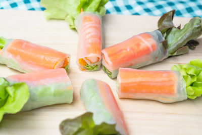 High angle view of chopped vegetables on cutting board