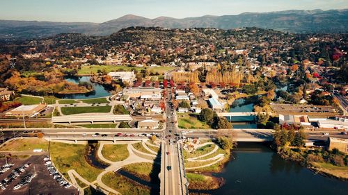 Aerial view over bridge in downtown napa-ca 