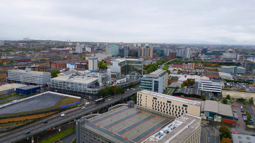 High angle view of cityscape against sky