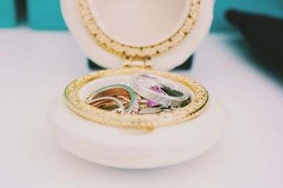 Various rings in jewelry box