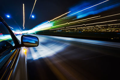 Light trails on road at night