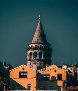 View of buildings in city against clear sky