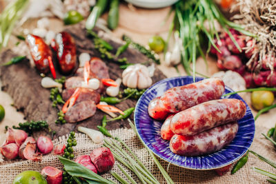 Close-up of seafood on barbecue grill