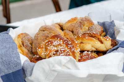 Close-up of buns in container on table