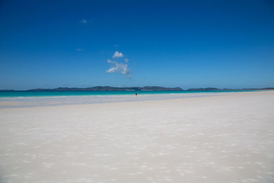 Scenic view of beach against blue sky