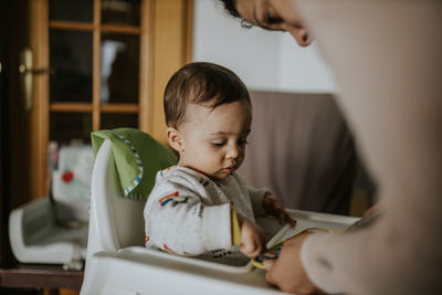 Mother and son at home