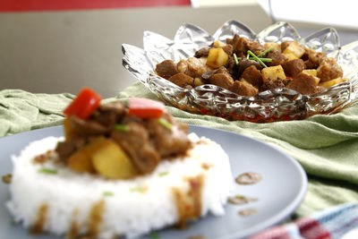 Close-up of food served in plate