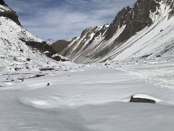 Scenic view of snowcapped mountains against sky