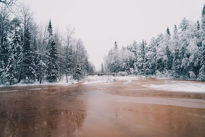 Scenic view of snow covered land against sky