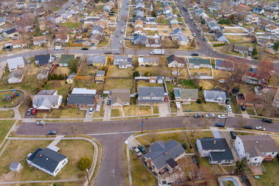 High angle view of buildings in city