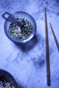 High angle view of food on table