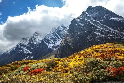 Low angle view of mountains against sky