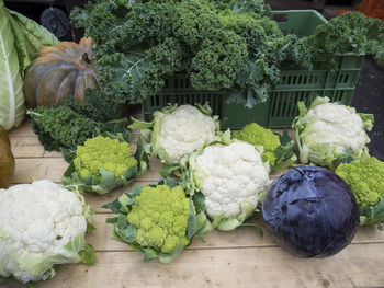 High angle view of vegetables on table