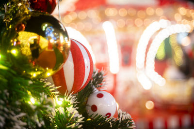 Close-up of illuminated christmas tree