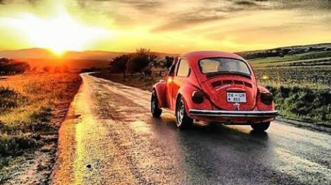 transportation, sunset, sun, sky, mode of transport, land vehicle, orange color, landscape, car, sunlight, sunbeam, road, field, the way forward, lens flare, cloud - sky, rural scene, cloud, nature, travel