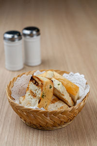 Close-up of bread in glass on table