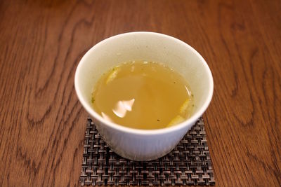 High angle view of tea served on table