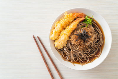 High angle view of food in plate on table