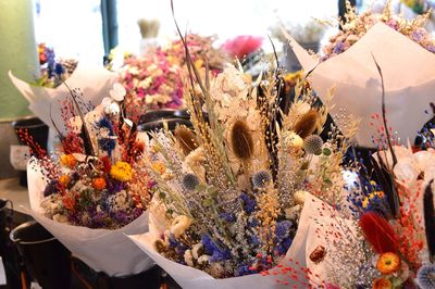 High angle view of flowers for sale in market