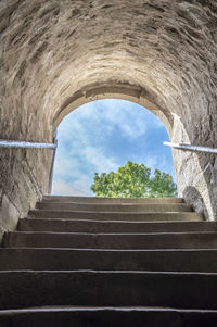 Low angle view of steps against sky