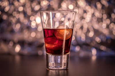 Close-up of beer glass on table