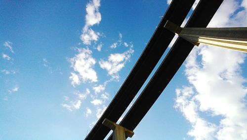 Low angle view of bridge against blue sky