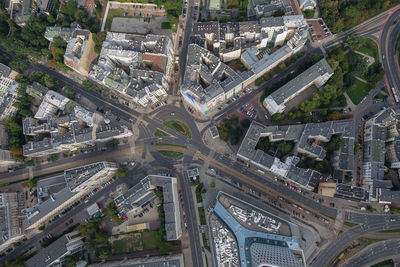 High angle view of road amidst buildings in city