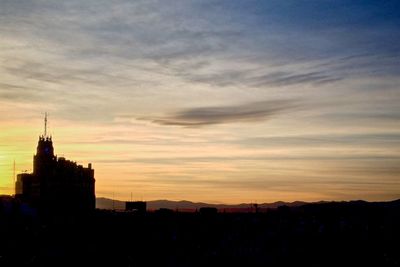 Silhouette of buildings at sunset