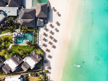 High angle view of buildings by swimming pool