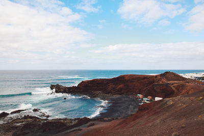 Scenic view of sea against cloudy sky