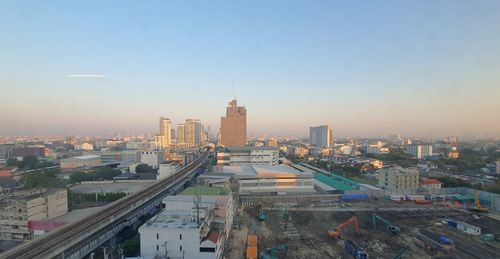 High angle view of buildings in city