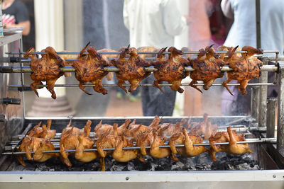 Close-up of meat on barbecue grill
