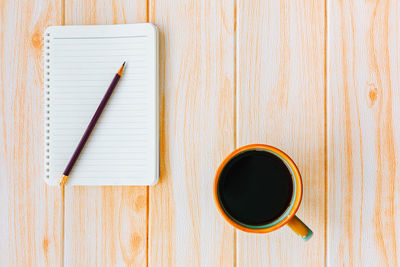 High angle view of coffee on table