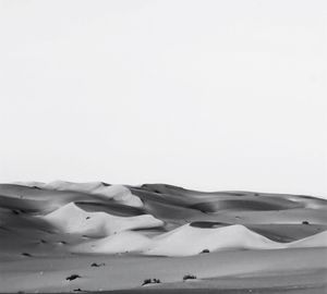 Snow covered land against clear sky