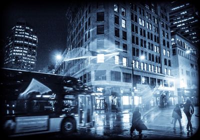 City lit up at night