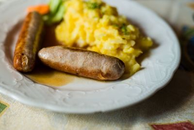 High angle view of breakfast on table