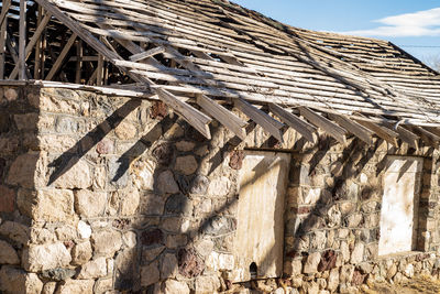 Low angle view of old building stone walls hot springs bath house