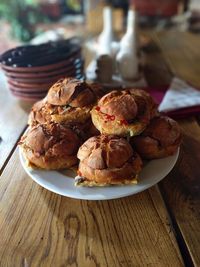 High angle view of food in plate on table