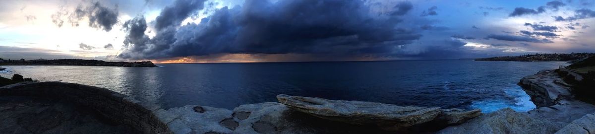 Scenic view of sea against cloudy sky