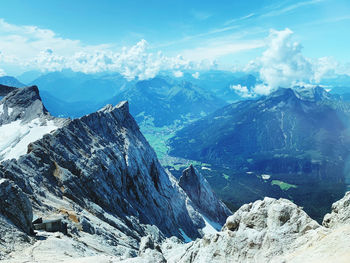 Scenic view of snowcapped mountains against sky