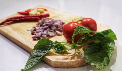 Close-up of chopped fruits on cutting board