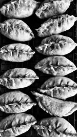 Directly above shot of dumplings on cooling rack