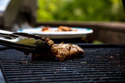Close-up of meat on table