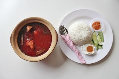 High angle view of breakfast on table