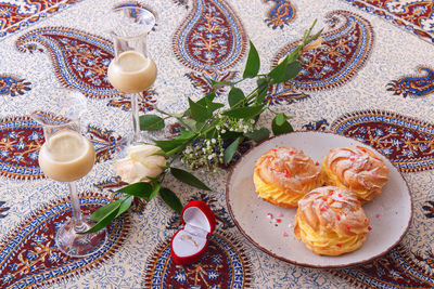 High angle view of food on table