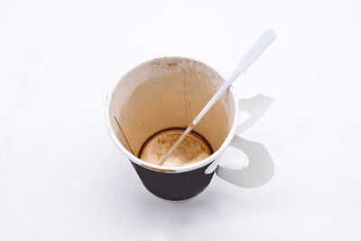 Close-up of coffee cup against white background