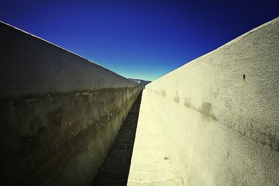 Narrow walkway along walls