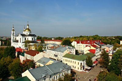 High angle view of townscape against sky