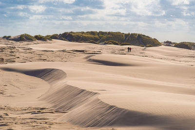 Sand dunes in desert against sky